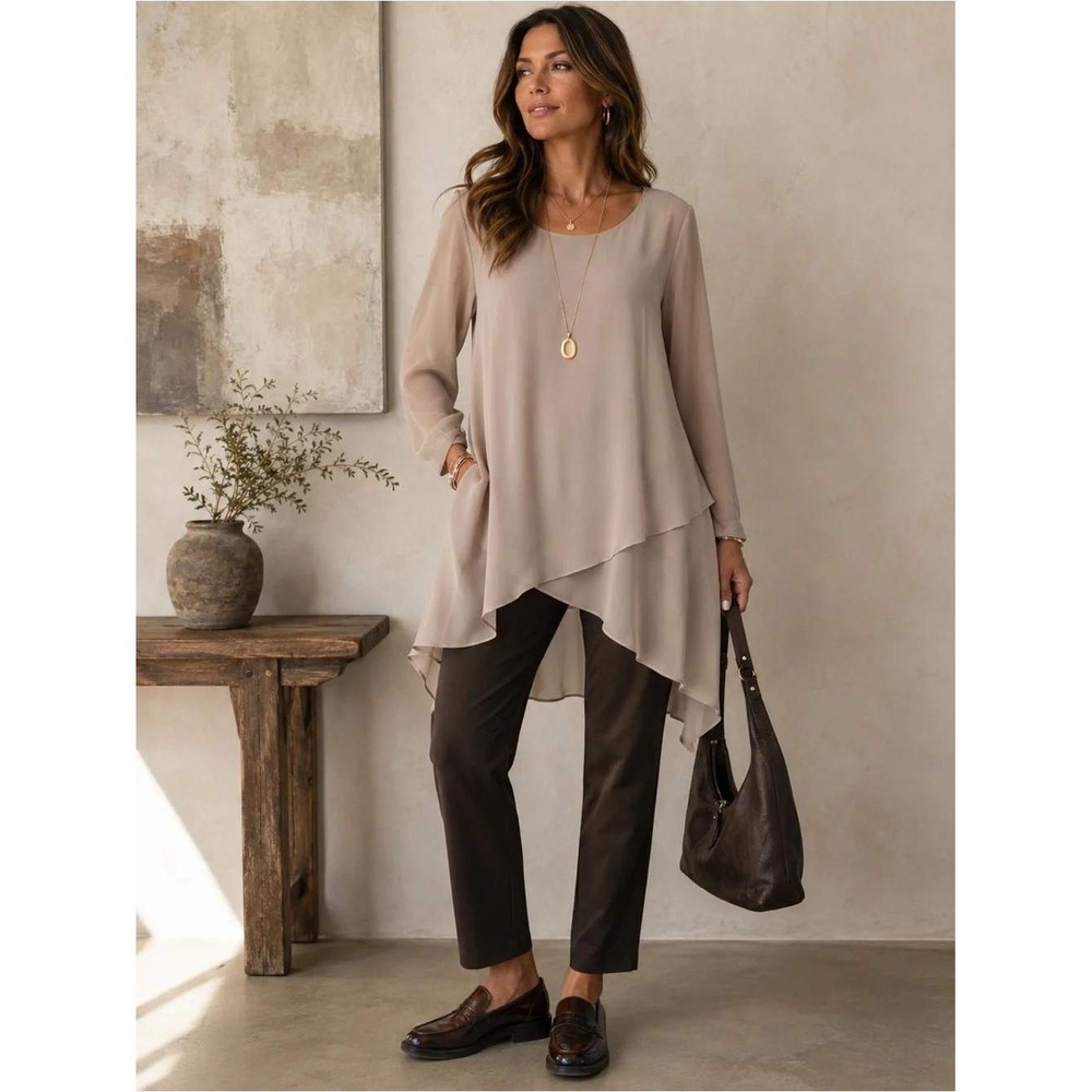 Soft Surroundings Celine Long Sleeve Tunic Minimalist Ethereal Tunic L NWT